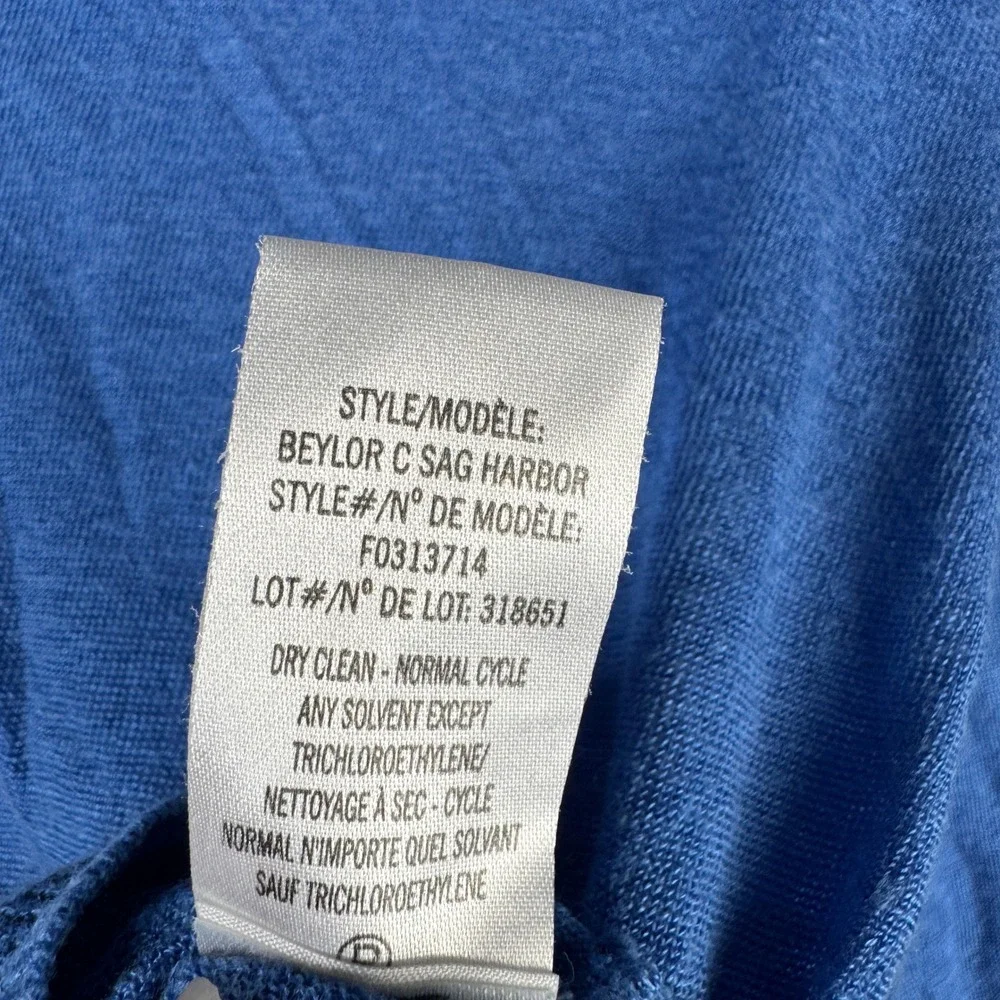 Theory Beylor C Sag Harbor Linen Blend Knit Top Blue 3/4 Sleeve Small F0313714